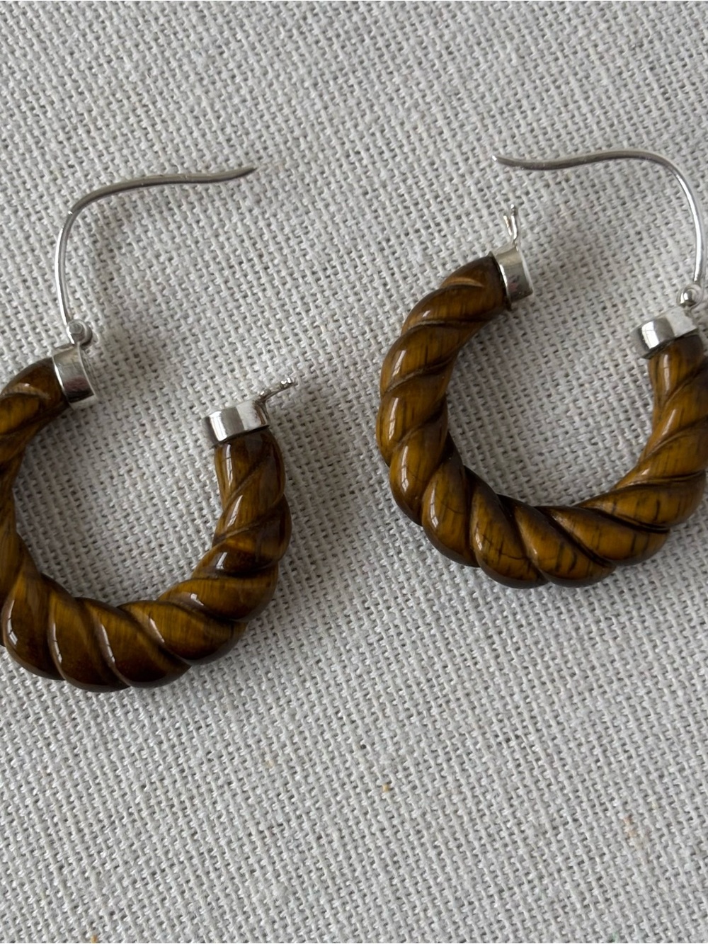 Vintage Whitney Kelly Tigers Eye Earrings 925 Sterling Silver Dangle Drop
